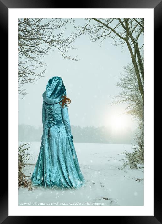 Robed Woman In Snow Framed Mounted Print by Amanda Elwell