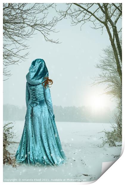 Robed Woman In Snow Print by Amanda Elwell