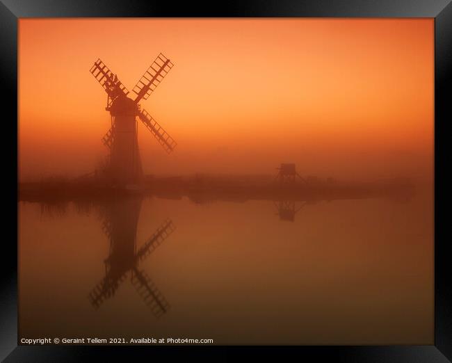 Misty winter dawn over Thurne Mill, Norfolk Broads, UK Framed Print by Geraint Tellem ARPS
