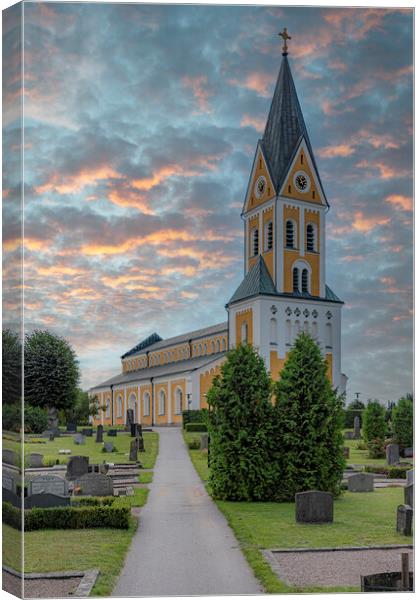 Brakne Hoby Church Sunset Sky Canvas Print by Antony McAulay