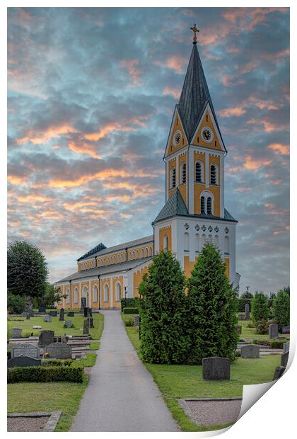 Brakne Hoby Church Sunset Sky Print by Antony McAulay