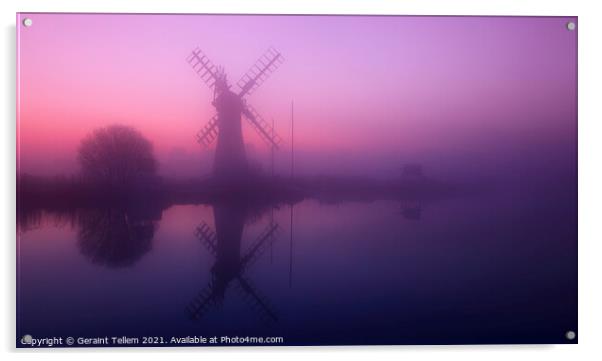Winter dawn over Thurne Mill and river Thurne, Norfolk Broads, UK Acrylic by Geraint Tellem ARPS