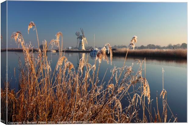 Early winter's morning,Thurne Mill and River Thurne, Norfolk Broads, UK Canvas Print by Geraint Tellem ARPS