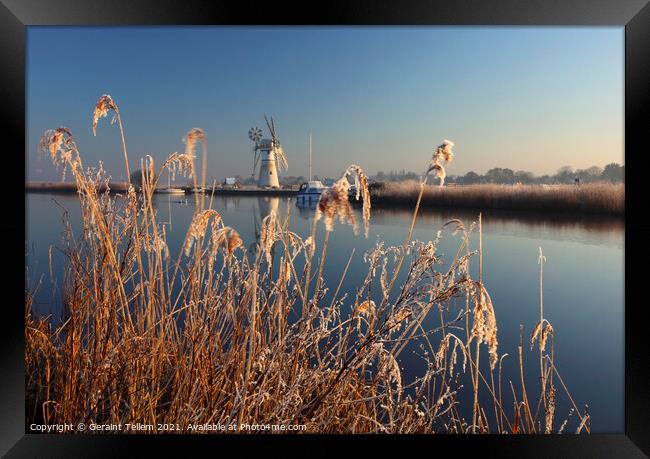 Early winter's morning,Thurne Mill and River Thurne, Norfolk Broads, UK Framed Print by Geraint Tellem ARPS