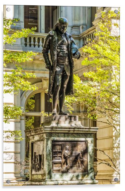 Benjamin Franklin Statue Boston Latin School Freedom Trail Bosto Acrylic by William Perry
