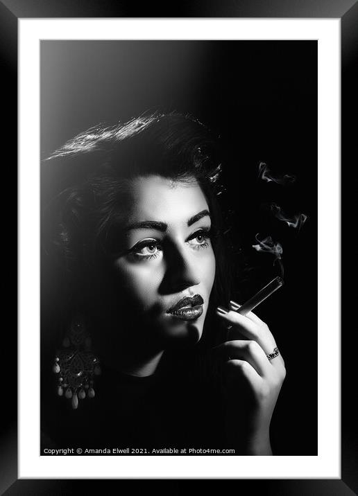 Film Noir Woman Smoking Framed Mounted Print by Amanda Elwell