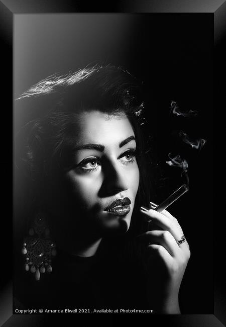 Film Noir Woman Smoking Framed Print by Amanda Elwell