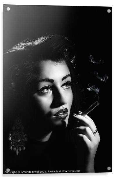 Film Noir Woman Smoking Acrylic by Amanda Elwell