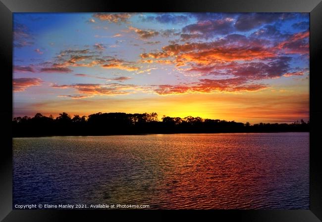 Sunset on the Lake Framed Print by Elaine Manley