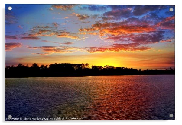 Sunset on the Lake Acrylic by Elaine Manley