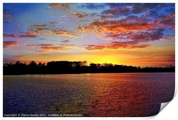 Sunset on the Lake Print by Elaine Manley