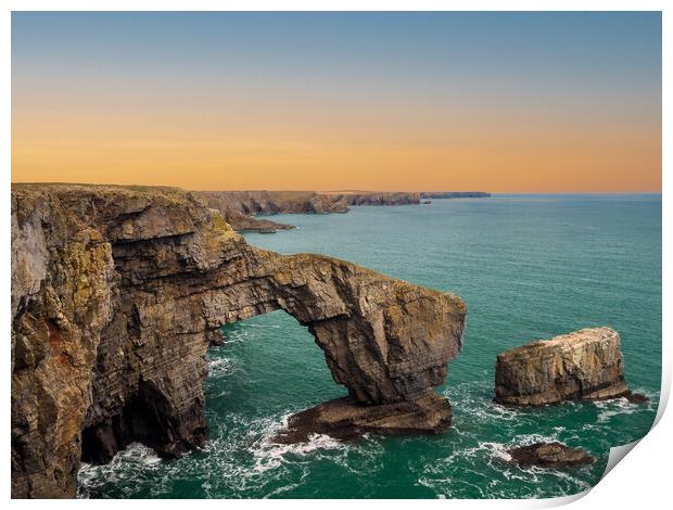 Sunrise over the Green Bridge of Wales. Print by Colin Allen