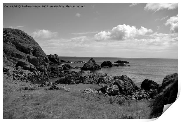 Rocky coastal scene in Northumberland Print by Andrew Heaps