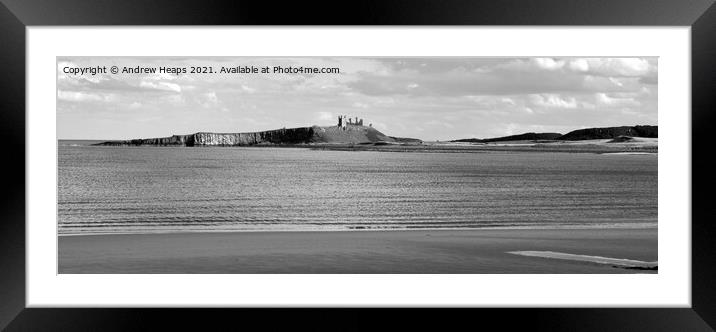 Dunstanburgh castle viewed from beach Framed Mounted Print by Andrew Heaps