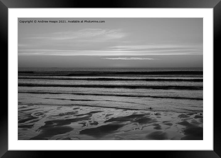 Late evening waves on Northumberland beach Framed Mounted Print by Andrew Heaps