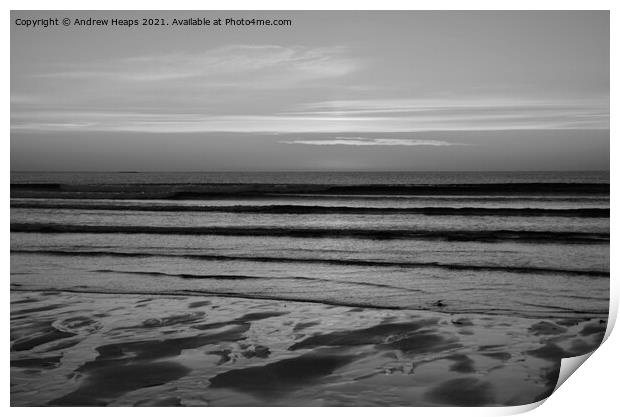 Late evening waves on Northumberland beach Print by Andrew Heaps