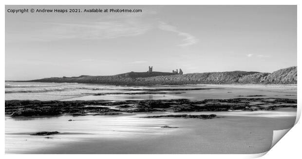 Dunstanburgh castle in Northumberland beach scene Print by Andrew Heaps