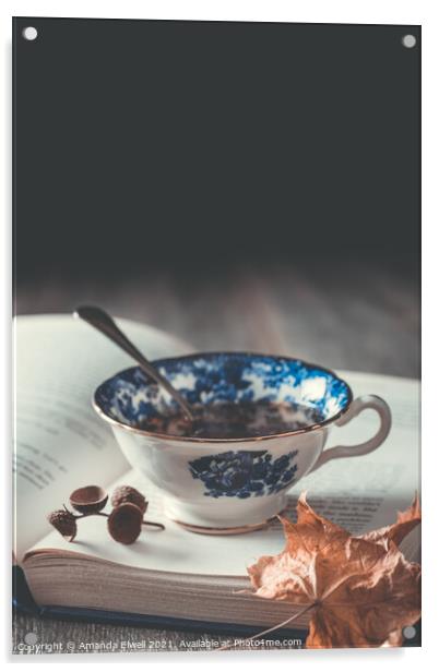 Teacup On Book Acrylic by Amanda Elwell