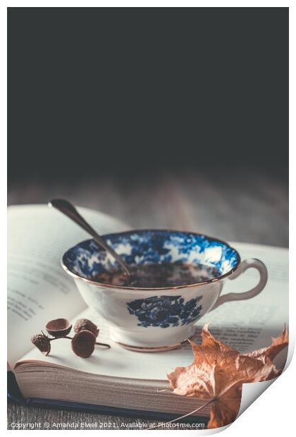 Teacup On Book Print by Amanda Elwell