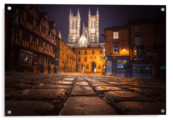 Lincoln Cathedral and the cobbles Acrylic by Andrew Scott