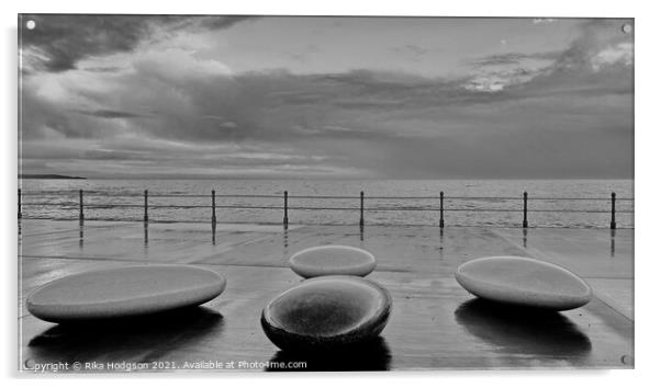 Stones in Monochrome, Penzance Promenade, Cornwall Acrylic by Rika Hodgson