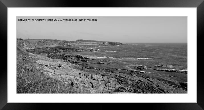 Rocky coastal scene in Northumberland Framed Mounted Print by Andrew Heaps