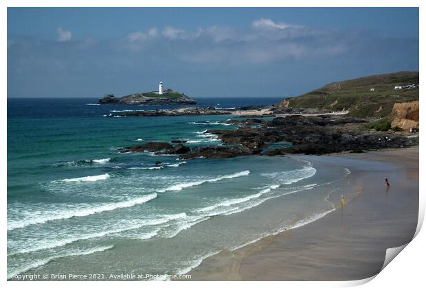 Hayle, Gwithian Beach and Godrevy Lighthouse Print by Brian Pierce
