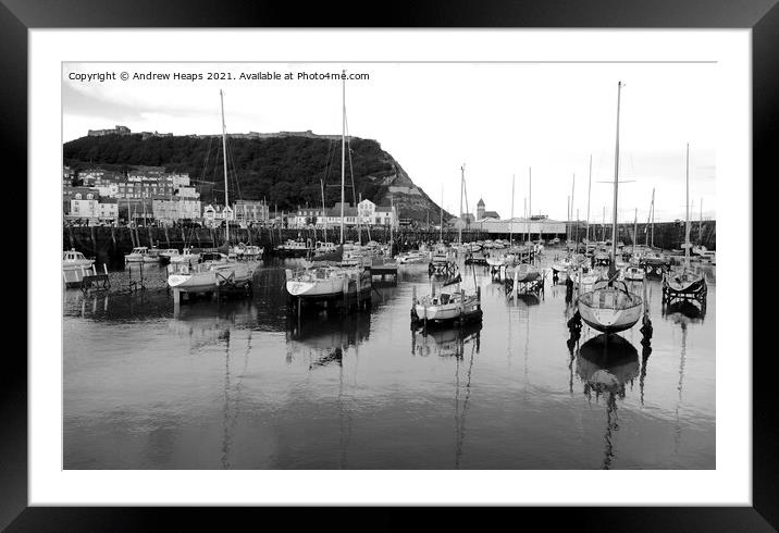 Boats in the Peaceful Scarborough Harbour Framed Mounted Print by Andrew Heaps