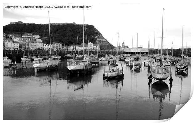 Boats in the Peaceful Scarborough Harbour Print by Andrew Heaps