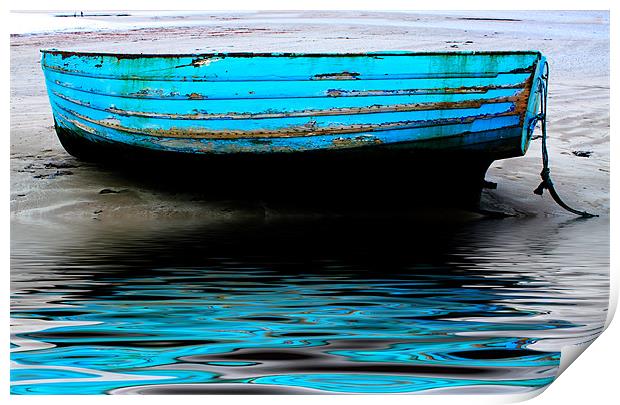 Blue Boat at Beadnell Beach Print by Ian Jeffrey