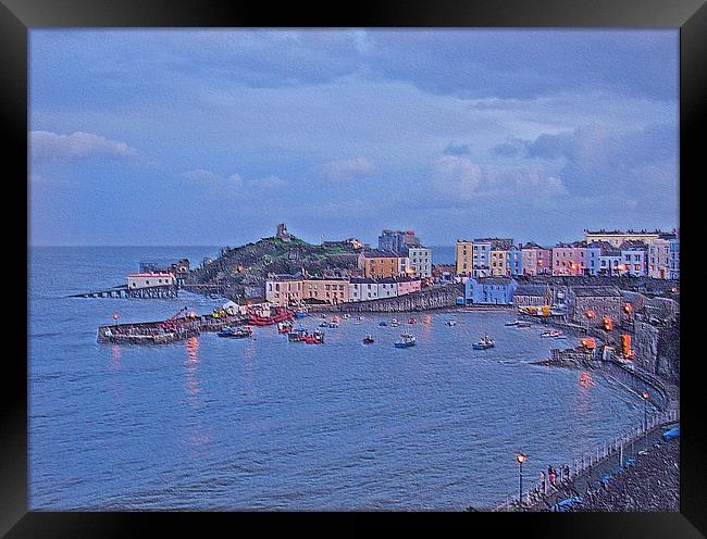 Tenby Harbour High Tide.Wales. Framed Print by paulette hurley