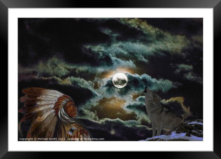 Wolf Moon Framed Mounted Print by Michael Smith
