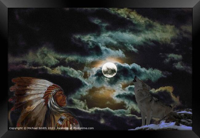 Wolf Moon Framed Print by Michael Smith