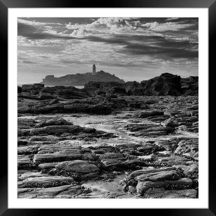 Godrevy lighthouse, Cornwall. Monochrome Framed Mounted Print by Brian Pierce