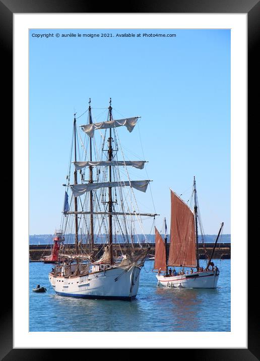 Sailboat returning to Brest harbor Framed Mounted Print by aurélie le moigne