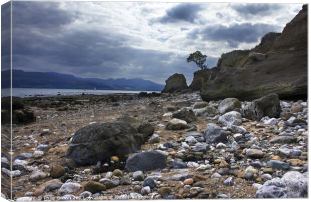 Rocky Beach at dusk, Lleiniog Penmon, Anglesey Canvas Print by Philip Brown