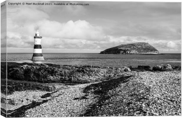 Penmon Point and Puffin Island on Anglesey in Mono Canvas Print by Pearl Bucknall