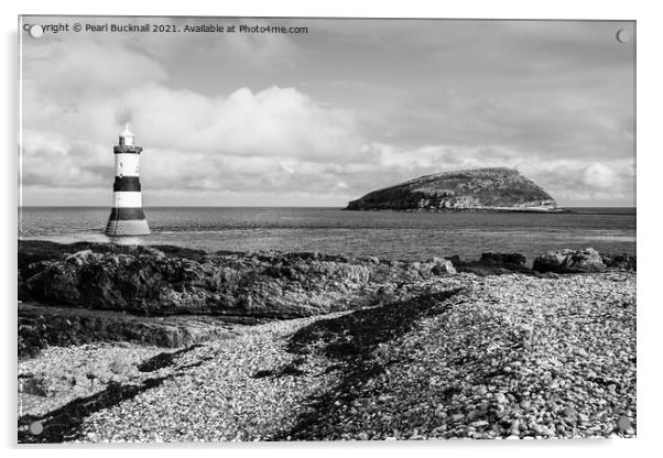 Penmon Point and Puffin Island on Anglesey in Mono Acrylic by Pearl Bucknall
