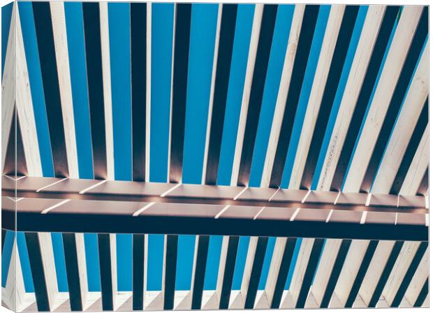 Stripped image of a wooden roof in a terrace Canvas Print by Sol Cantero