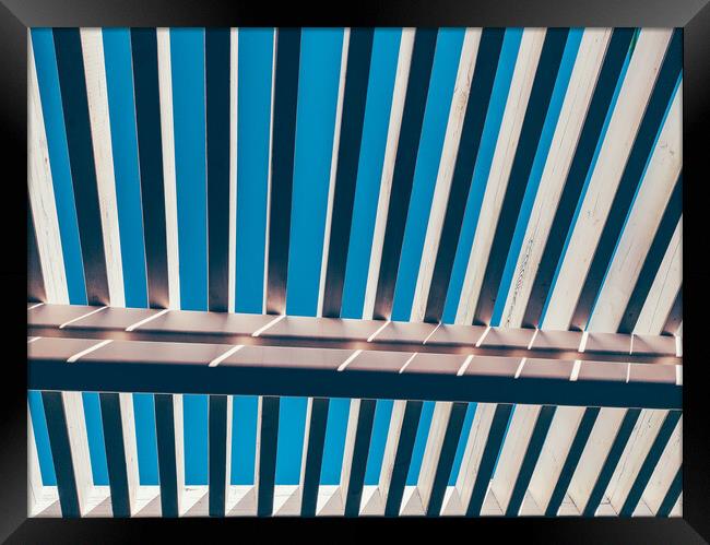 Stripped image of a wooden roof in a terrace Framed Print by Sol Cantero