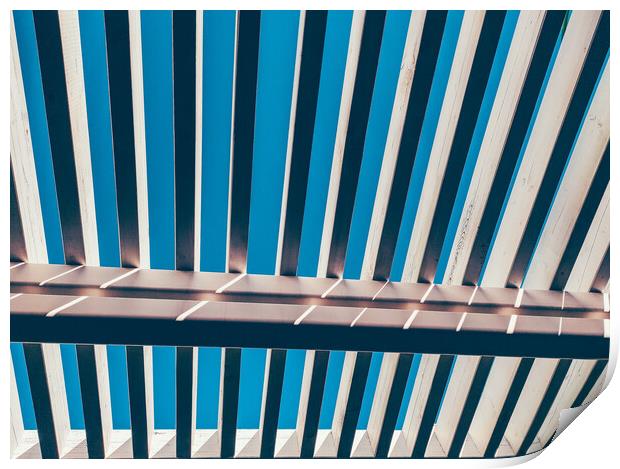 Stripped image of a wooden roof in a terrace Print by Sol Cantero