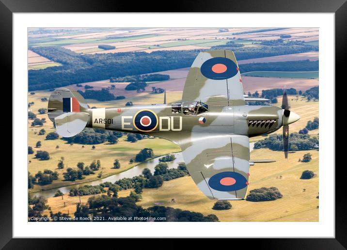 Spitfire Over Norfolk Framed Mounted Print by Steve de Roeck