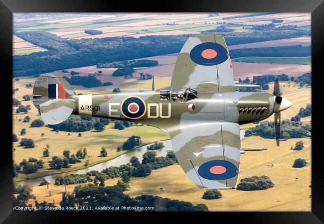 Spitfire Over Norfolk Framed Print by Steve de Roeck