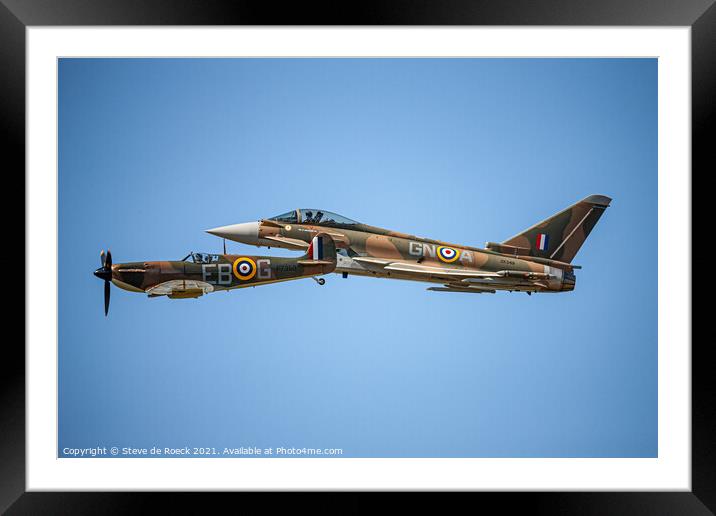 Spitfire And Eurofighter Typhoon In Formation Framed Mounted Print by Steve de Roeck