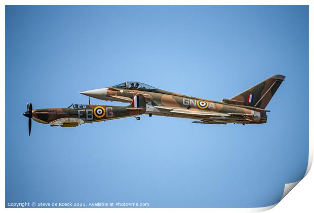 Spitfire And Eurofighter Typhoon In Formation Print by Steve de Roeck