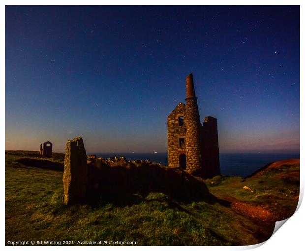 Botallack at night Print by Ed Whiting