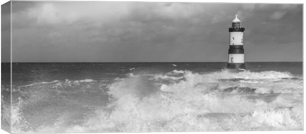 Wild seas Penmon Point monochrome Canvas Print by Jonathon barnett