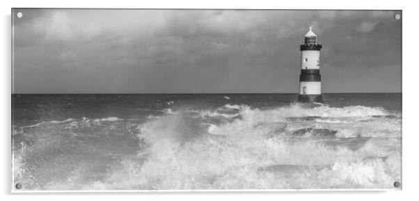 Wild seas Penmon Point monochrome Acrylic by Jonathon barnett