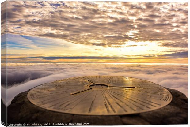 The top, the trig point on the actual summit with  Canvas Print by Ed Whiting