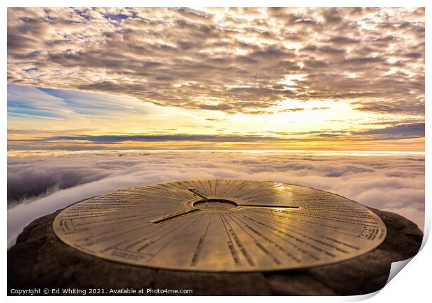 The top, the trig point on the actual summit with  Print by Ed Whiting
